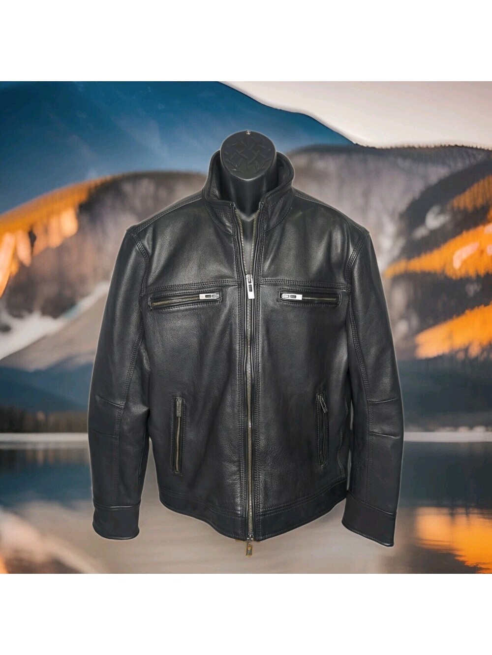 Rogue State Heavy Duty Leather Jacket Motorcycle Riding Biker Black XL X-Large